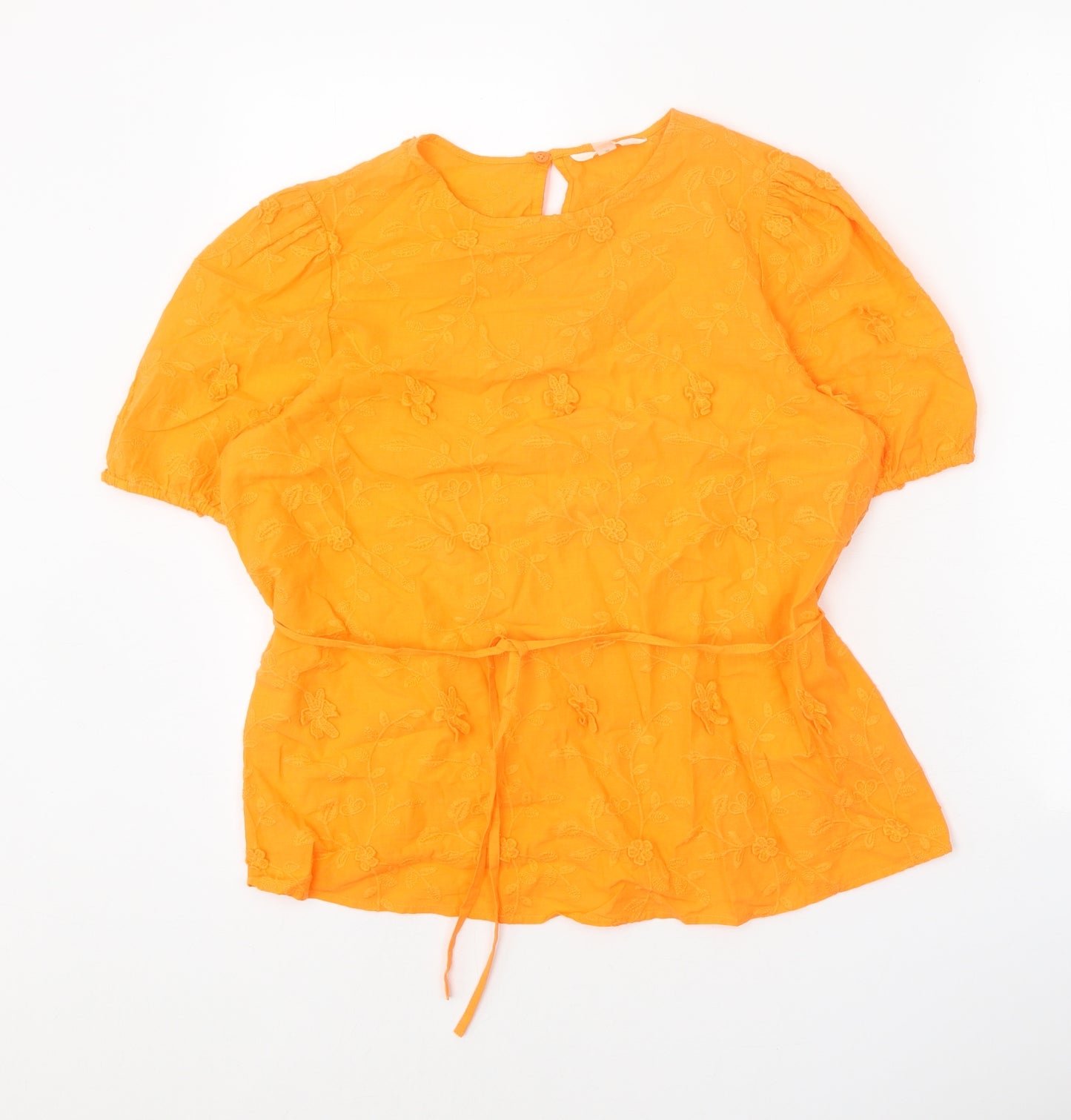 Per Una Womens Orange Floral 100% Cotton Basic Blouse Size 8 Round Neck