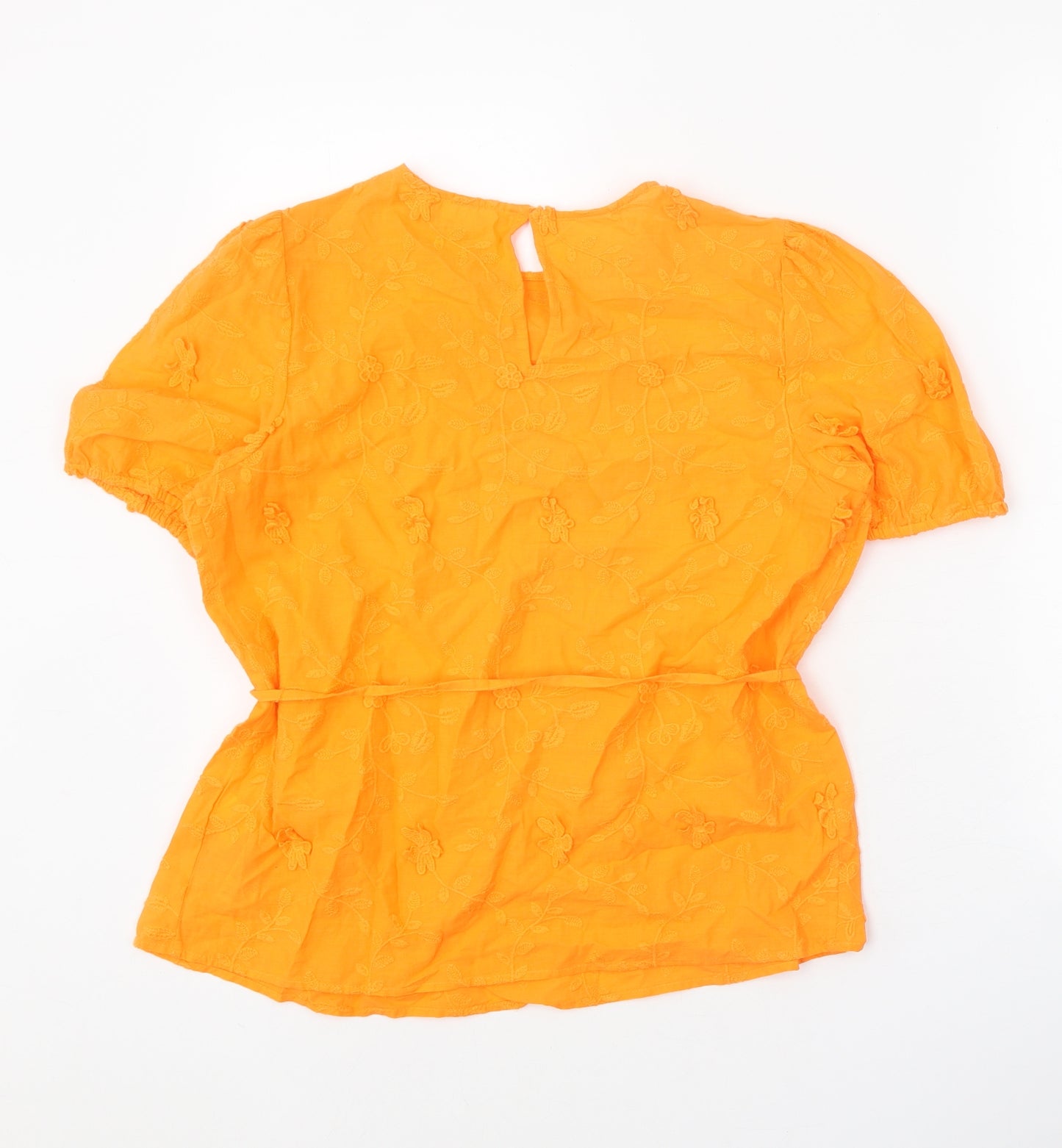 Per Una Womens Orange Floral 100% Cotton Basic Blouse Size 8 Round Neck