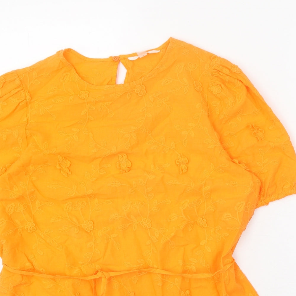 Per Una Womens Orange Floral 100% Cotton Basic Blouse Size 8 Round Neck