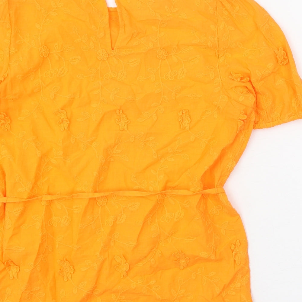 Per Una Womens Orange Floral 100% Cotton Basic Blouse Size 8 Round Neck