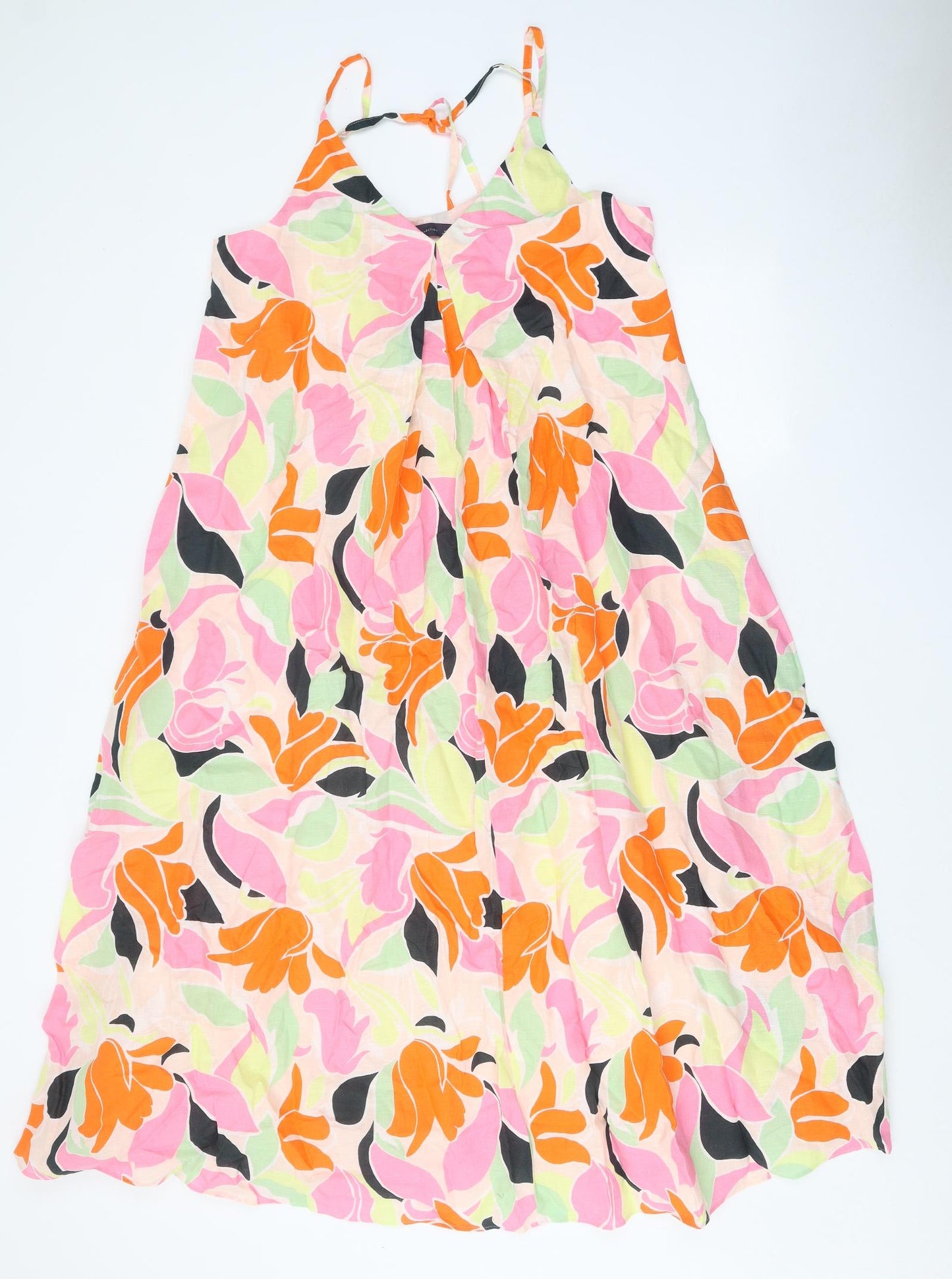 Marks and Spencer Womens Multicoloured Geometric Linen Trapeze & Swing Size 12 V-Neck Tie