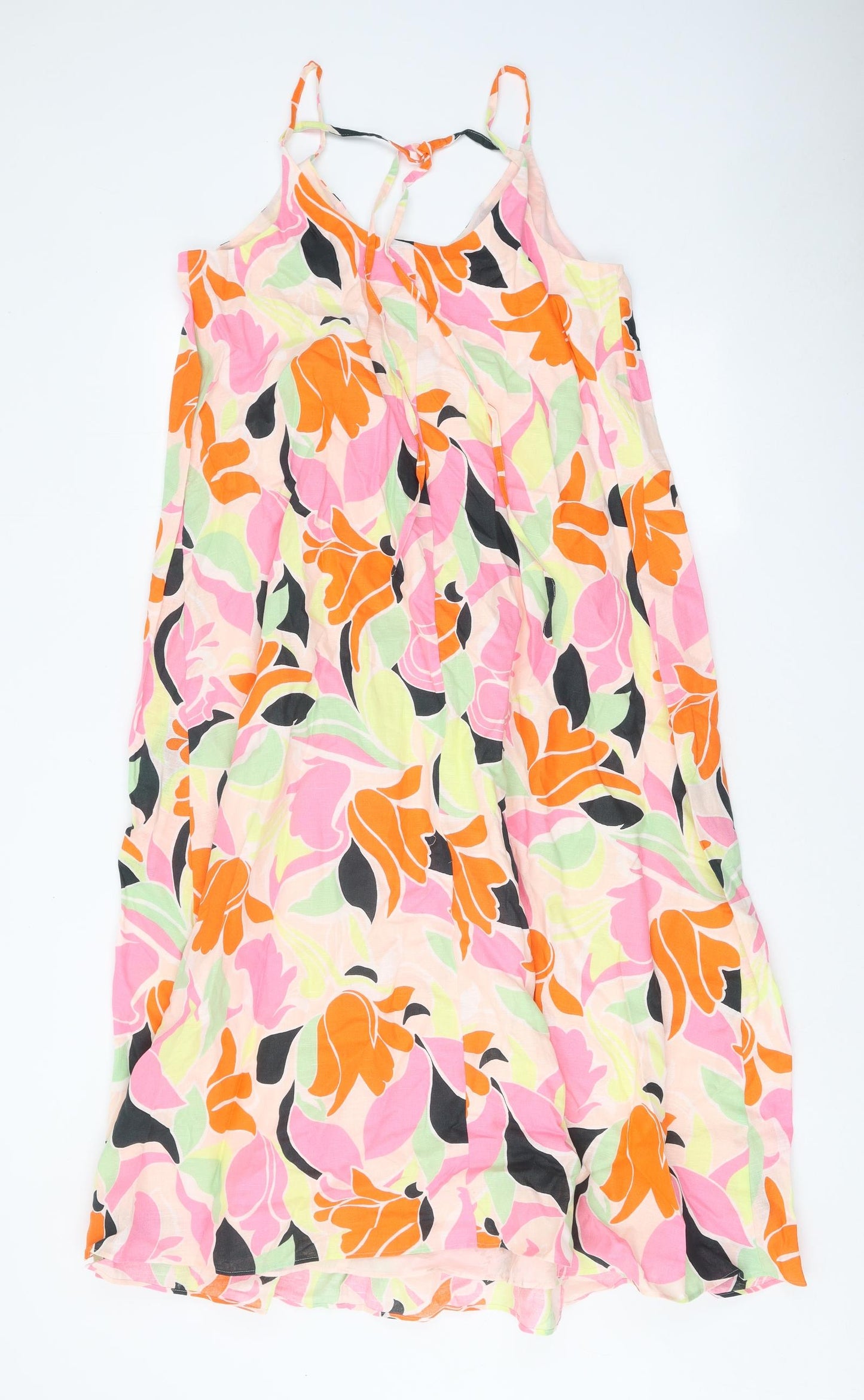 Marks and Spencer Womens Multicoloured Geometric Linen Trapeze & Swing Size 12 V-Neck Tie