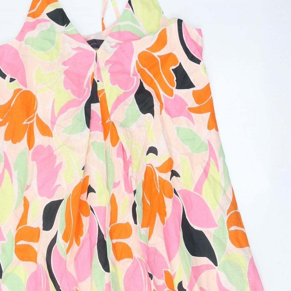 Marks and Spencer Womens Multicoloured Geometric Linen Trapeze & Swing Size 12 V-Neck Tie