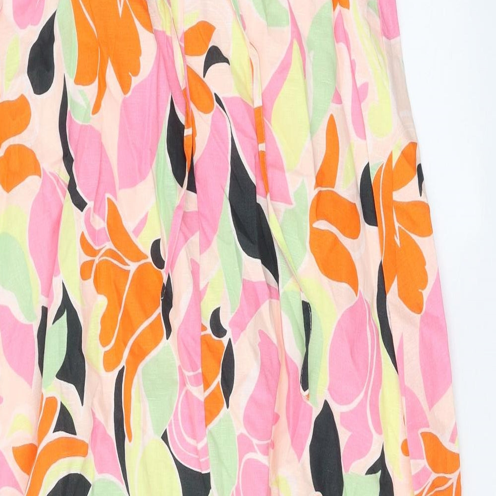 Marks and Spencer Womens Multicoloured Geometric Linen Trapeze & Swing Size 12 V-Neck Tie