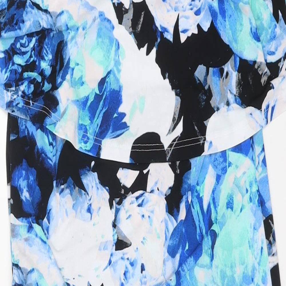 Marks and Spencer Womens Blue Floral Polyester Pencil Dress Size 14 Round Neck Button