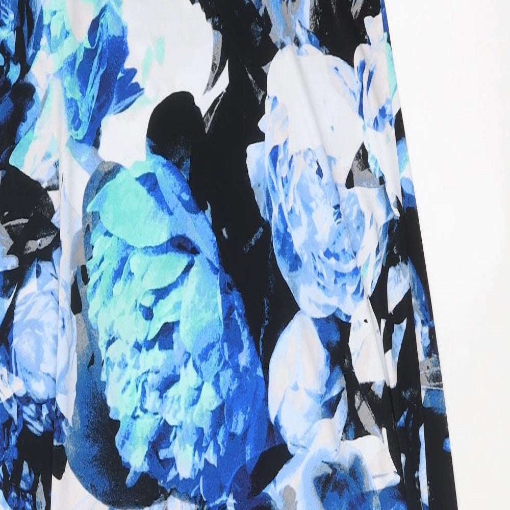 Marks and Spencer Womens Blue Floral Polyester Pencil Dress Size 14 Round Neck Button