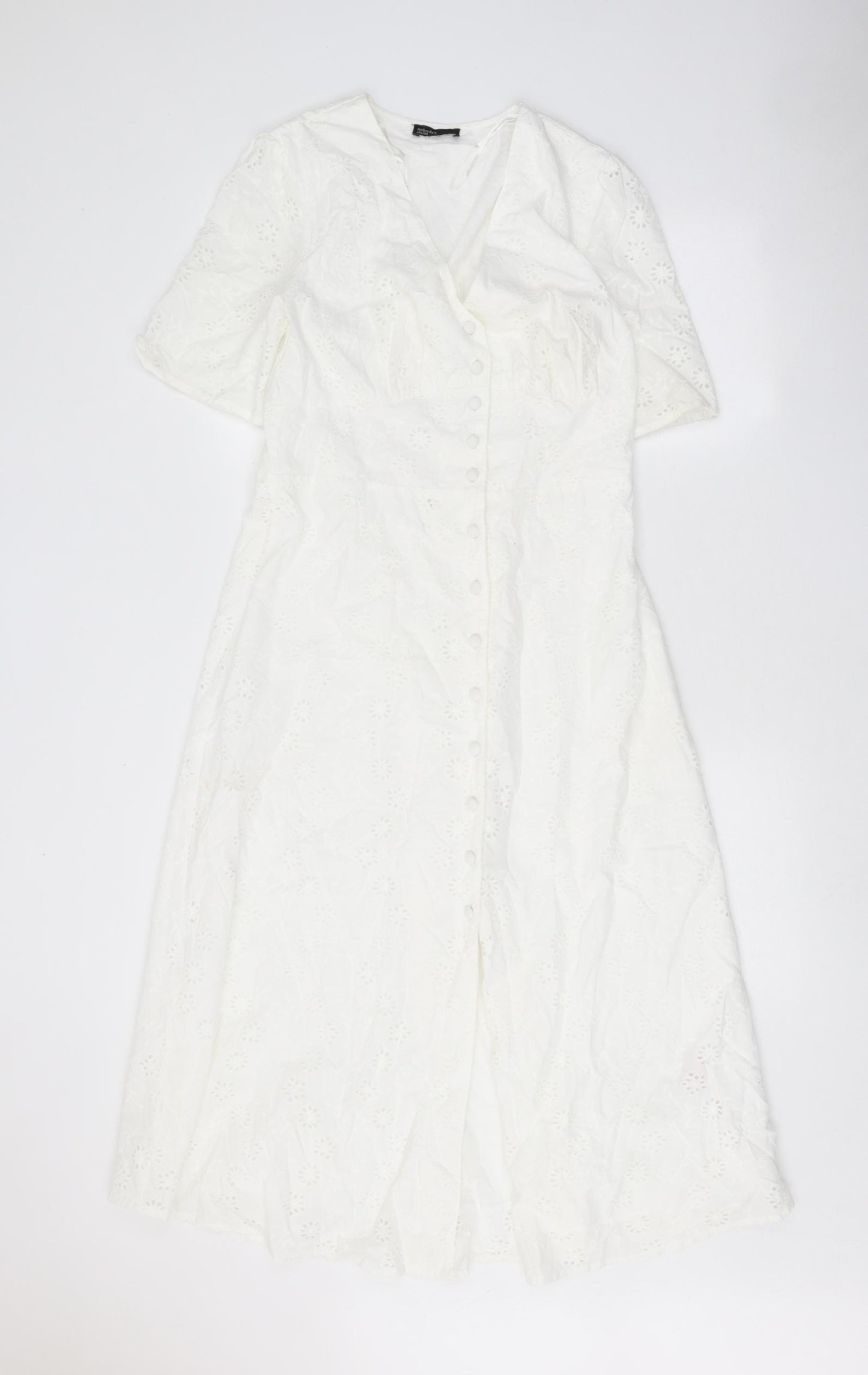Nobody's Child Womens White 100% Cotton A-Line Size 10 V-Neck Button