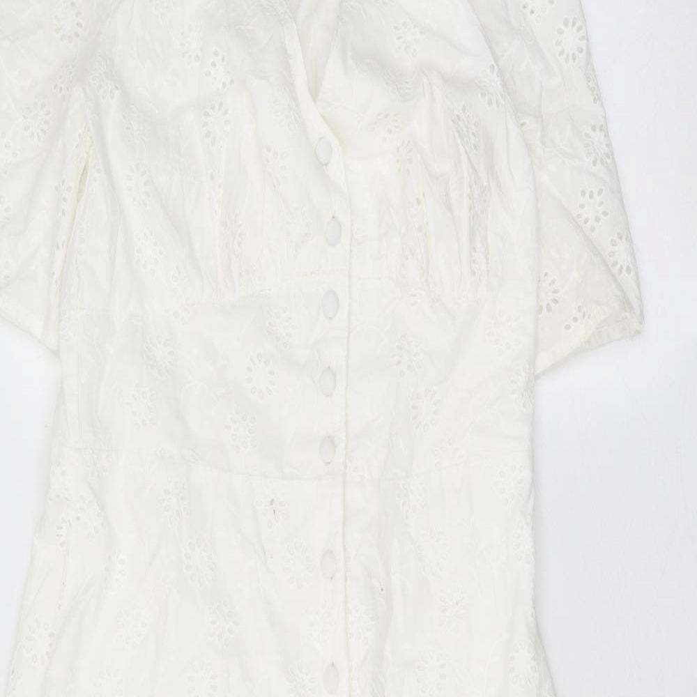 Nobody's Child Womens White 100% Cotton A-Line Size 10 V-Neck Button