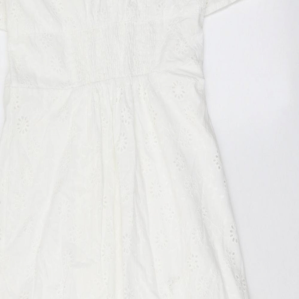 Nobody's Child Womens White 100% Cotton A-Line Size 10 V-Neck Button