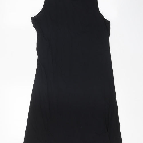 Marks and Spencer Womens Black Viscose Tank Dress Size 8 Boat Neck Pullover