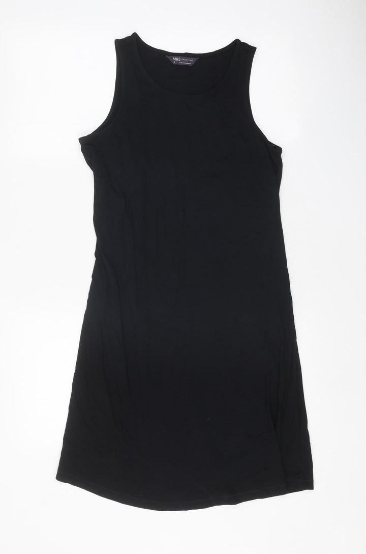 Marks and Spencer Womens Black Viscose Tank Dress Size 8 Boat Neck Pullover