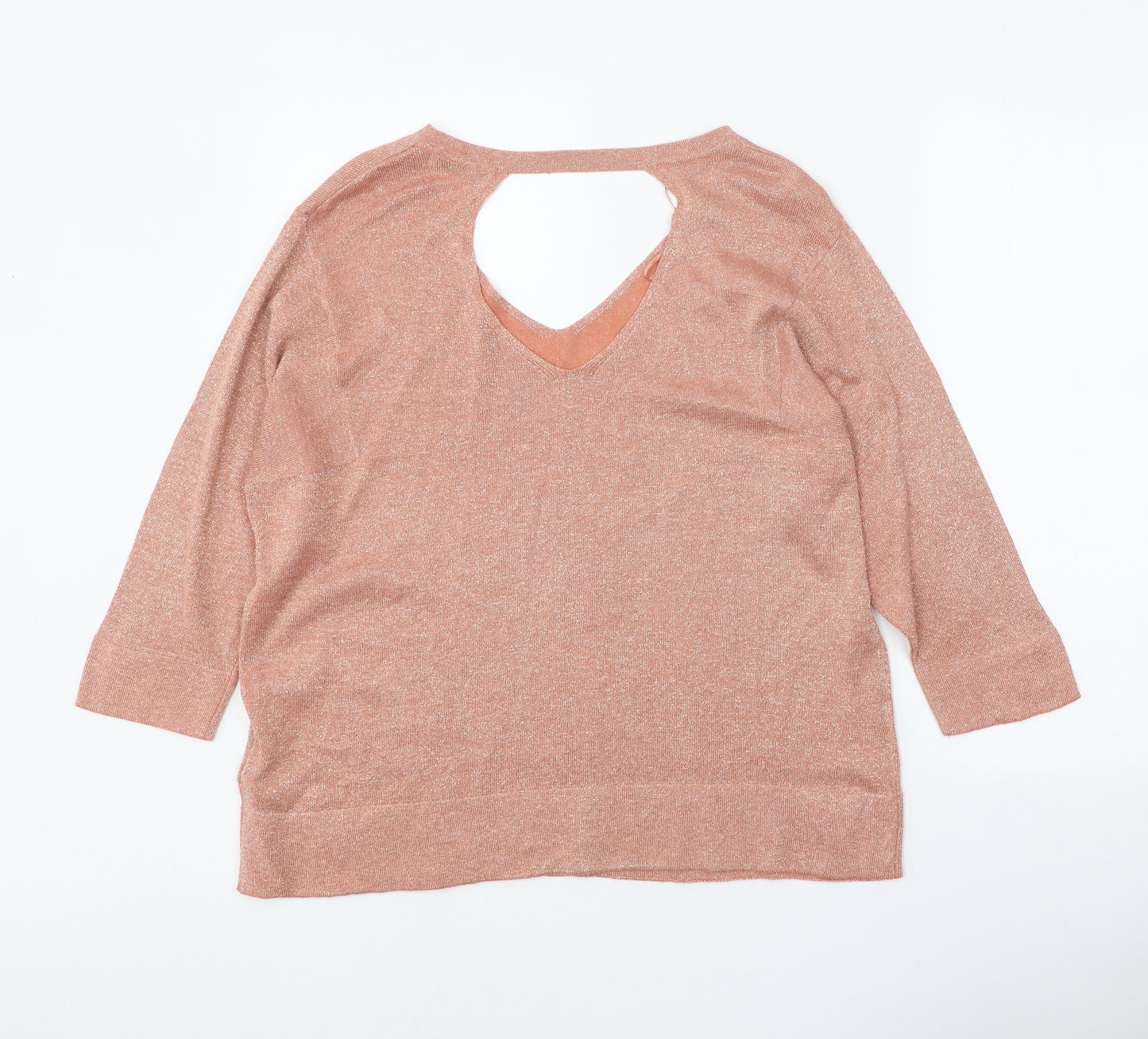 Per Una Womens Pink V-Neck Acrylic Pullover Jumper Size 14