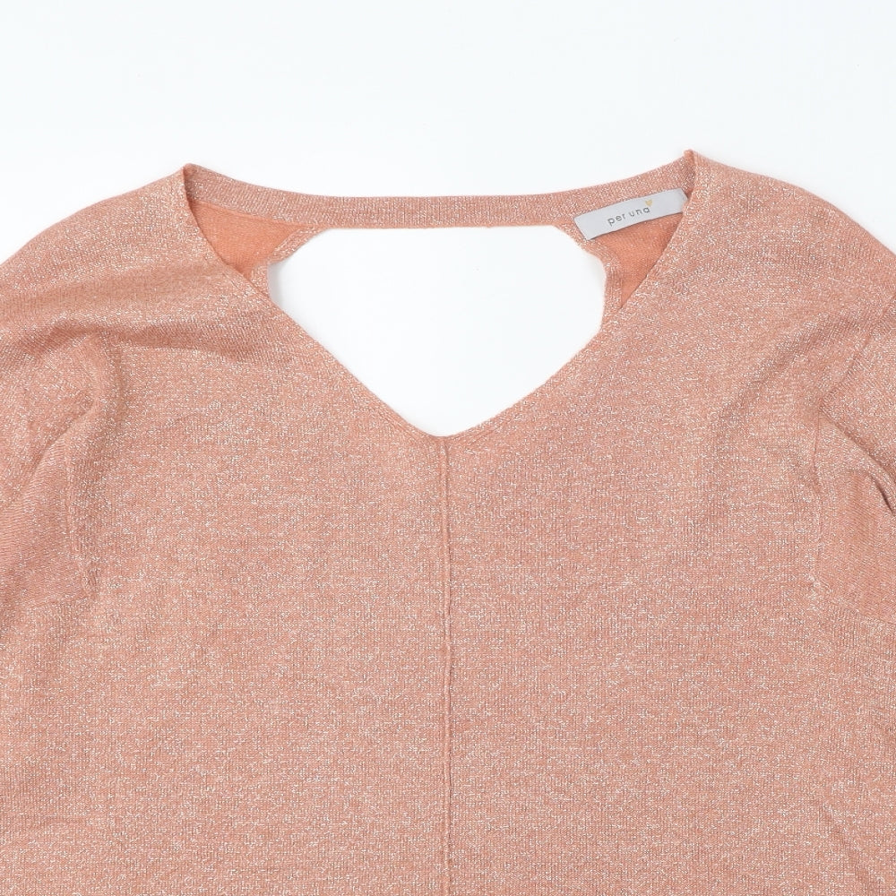Per Una Womens Pink V-Neck Acrylic Pullover Jumper Size 14