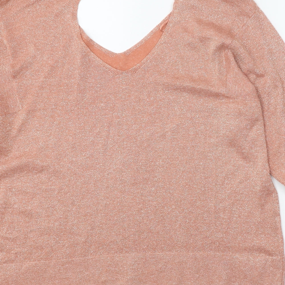 Per Una Womens Pink V-Neck Acrylic Pullover Jumper Size 14