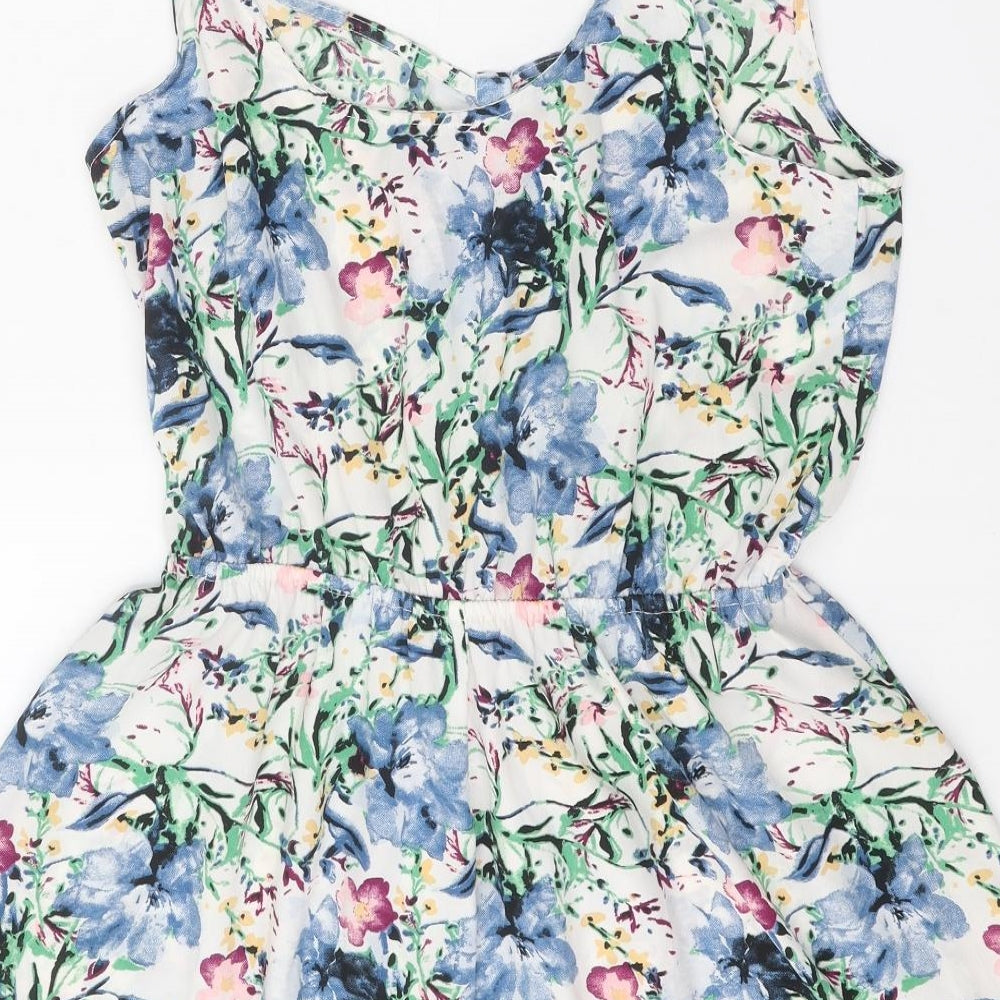 Primark Womens Multicoloured Floral Polyester Playsuit One-Piece Size 14 Button