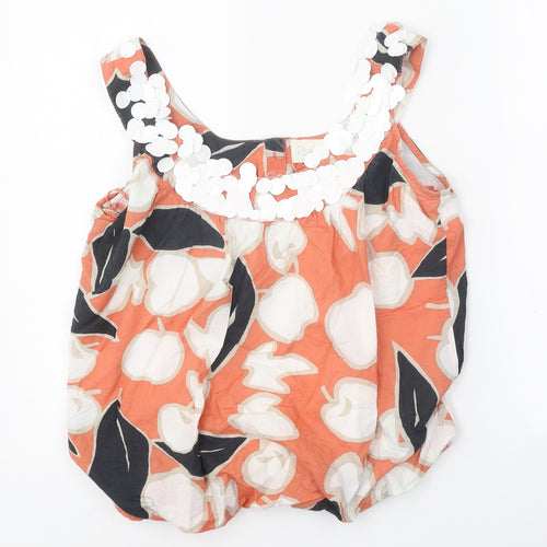 River Island Womens Orange Floral 100% Cotton Basic Tank Size 10 Scoop Neck - Elastic Hem