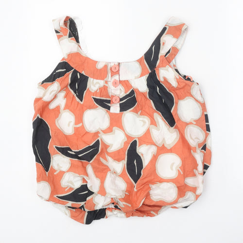 River Island Womens Orange Floral 100% Cotton Basic Tank Size 10 Scoop Neck - Elastic Hem