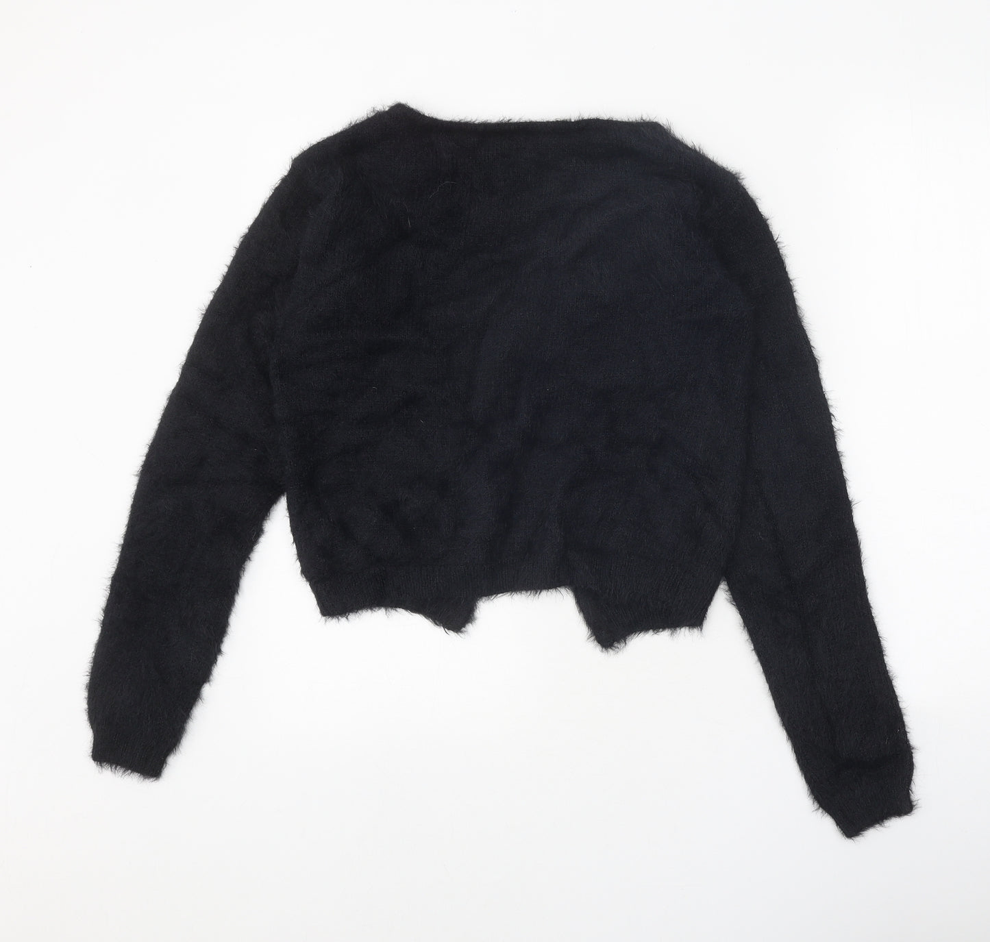 AsYou Womens Black V-Neck Nylon Cardigan Jumper Size 10 - Cropped Fluffy