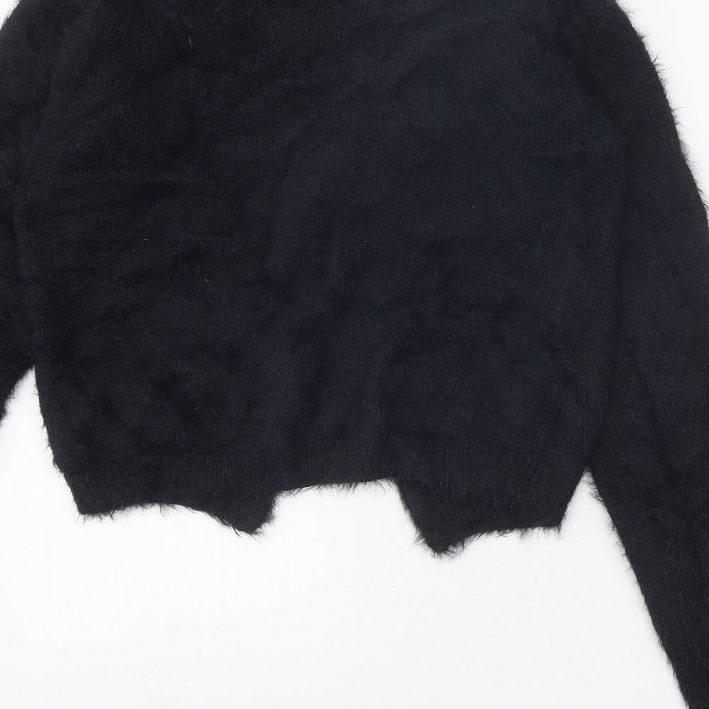 AsYou Womens Black V-Neck Nylon Cardigan Jumper Size 10 - Cropped Fluffy