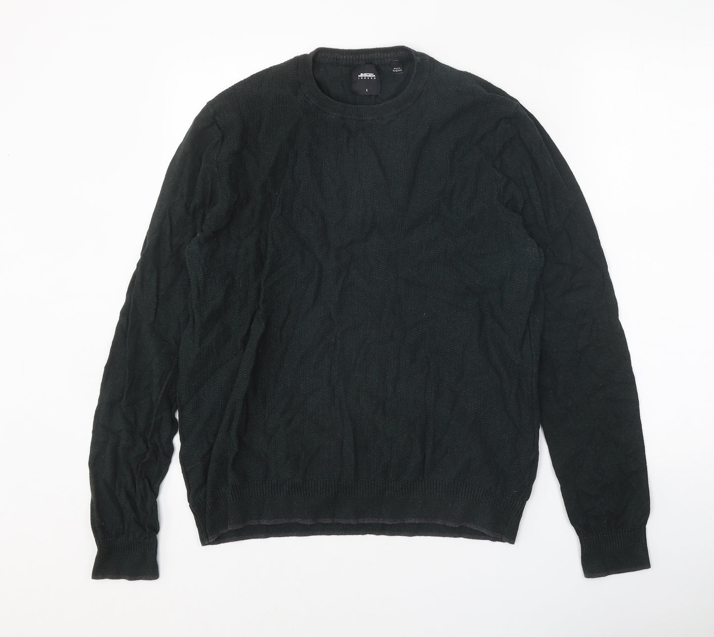 Burton Mens Green Round Neck Cotton Pullover Jumper Size L Long Sleeve