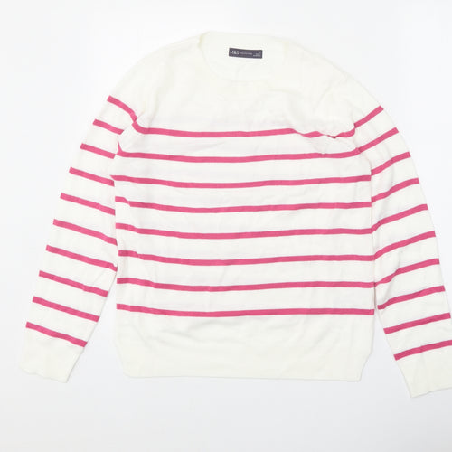 Marks and Spencer Womens White Scoop Neck Striped Acrylic Pullover Jumper Size 10