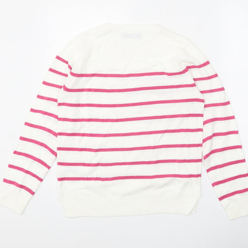Marks and Spencer Womens White Scoop Neck Striped Acrylic Pullover Jumper Size 10