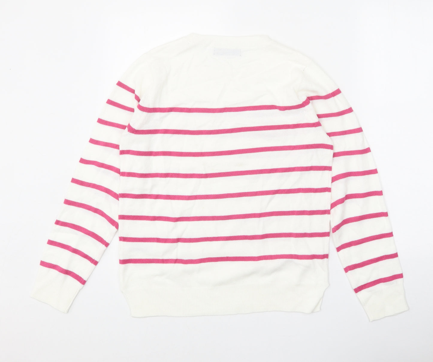 Marks and Spencer Womens White Scoop Neck Striped Acrylic Pullover Jumper Size 10