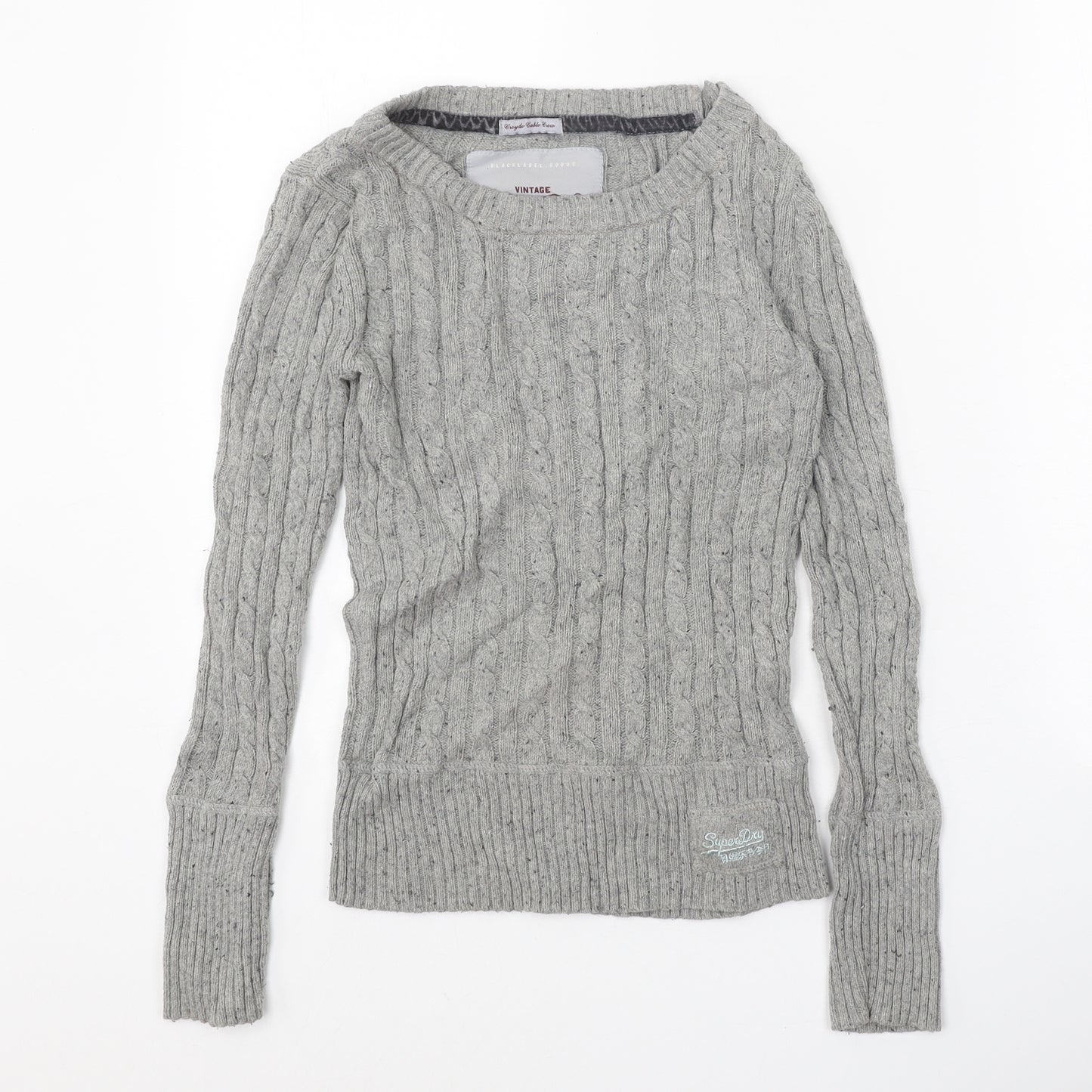 Superdry Womens Grey Boat Neck Cotton Pullover Jumper Size XS