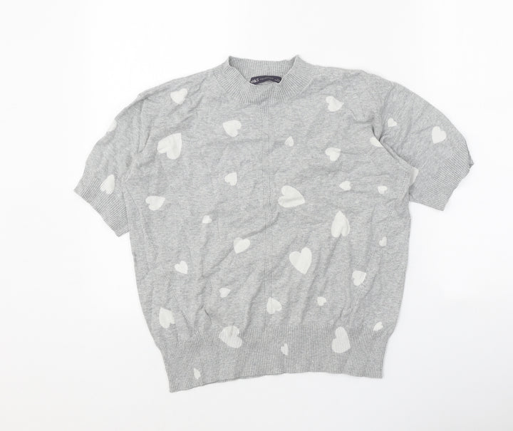 Marks and Spencer Womens Grey Mock Neck Geometric Cotton Pullover Jumper Size S - Heart Print