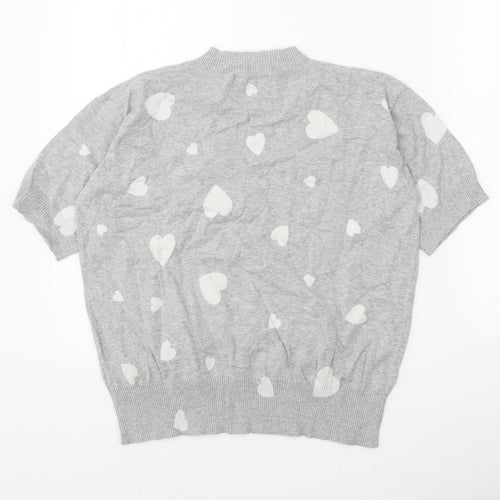 Marks and Spencer Womens Grey Mock Neck Geometric Cotton Pullover Jumper Size S - Heart Print