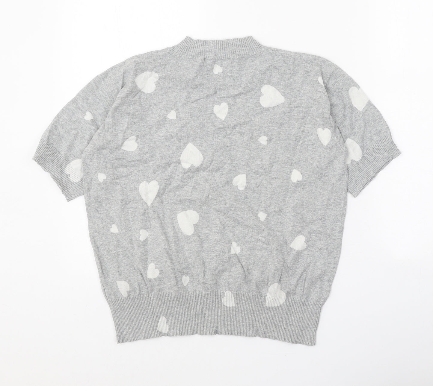 Marks and Spencer Womens Grey Mock Neck Geometric Cotton Pullover Jumper Size S - Heart Print