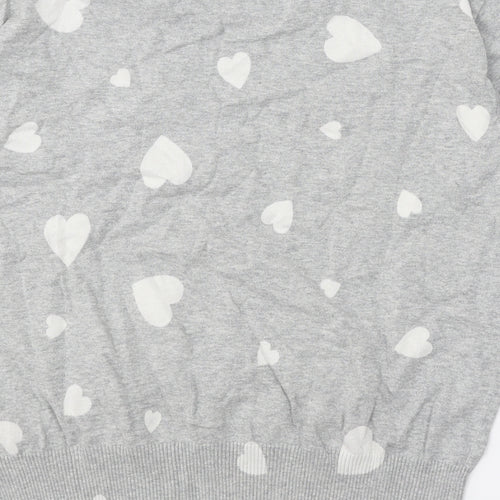 Marks and Spencer Womens Grey Mock Neck Geometric Cotton Pullover Jumper Size S - Heart Print