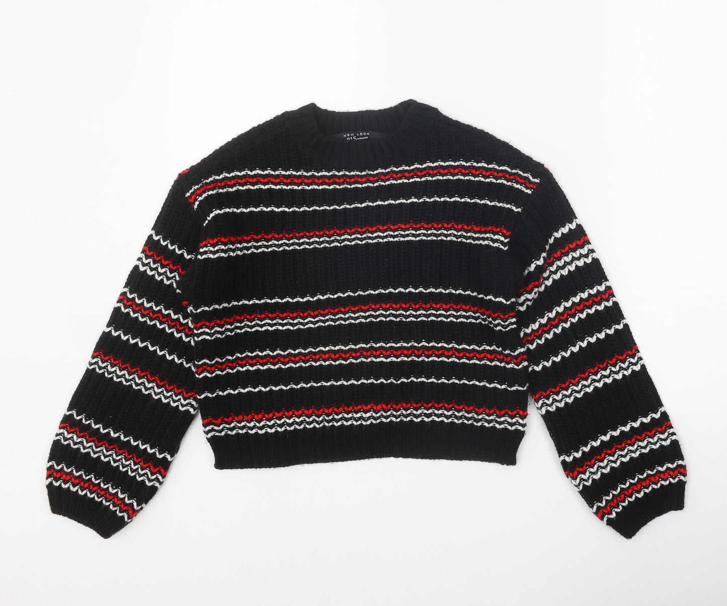 New Look Girls Black Round Neck Striped Acrylic Pullover Jumper Size 10-11 Years Pullover