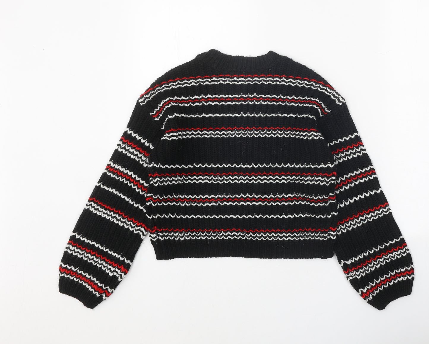 New Look Girls Black Round Neck Striped Acrylic Pullover Jumper Size 10-11 Years Pullover