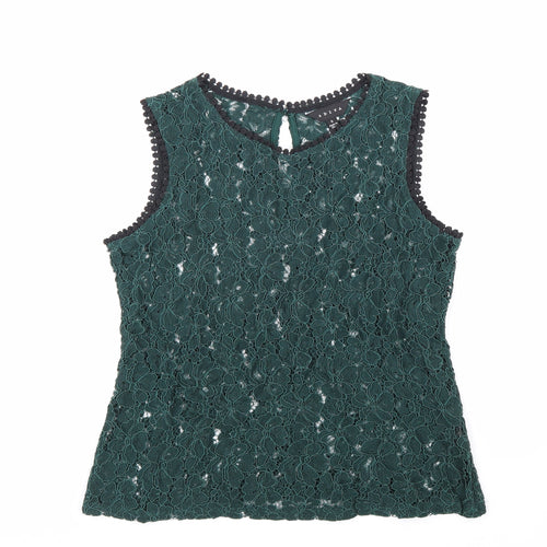 ADIVA Womens Green Floral Cotton Basic Tank Size S Round Neck
