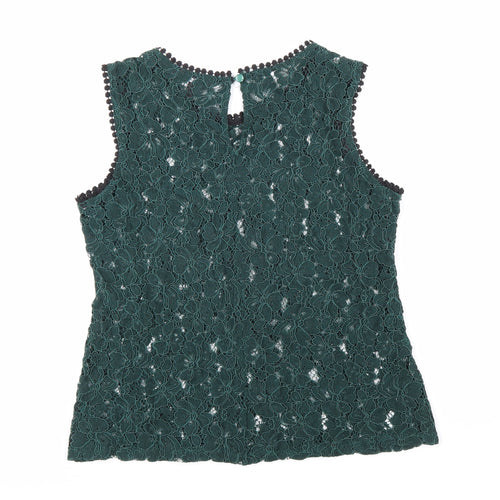 ADIVA Womens Green Floral Cotton Basic Tank Size S Round Neck