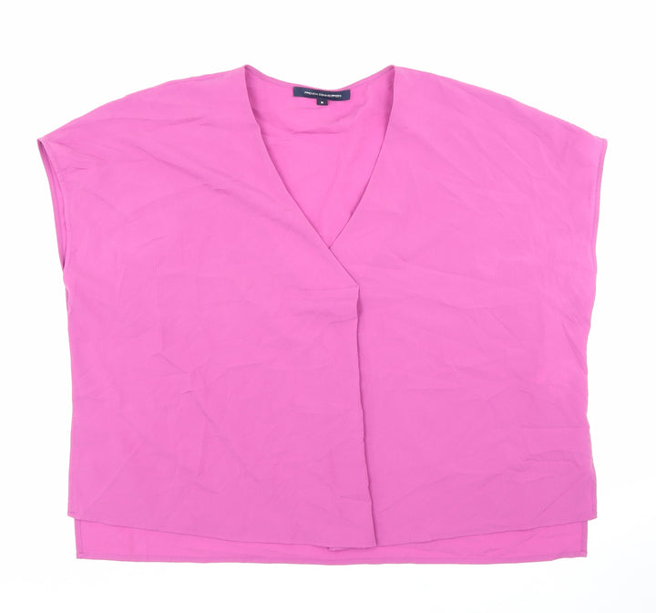 French Connection Womens Pink Polyester Basic Blouse Size M V-Neck
