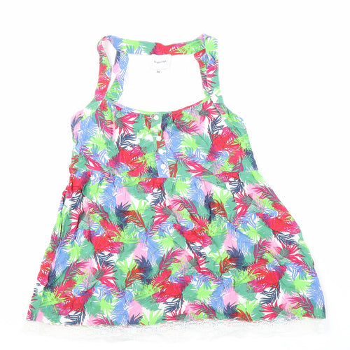 b.young Womens Multicoloured Geometric Viscose Basic Tank Size 10 Round Neck - Leaf Print