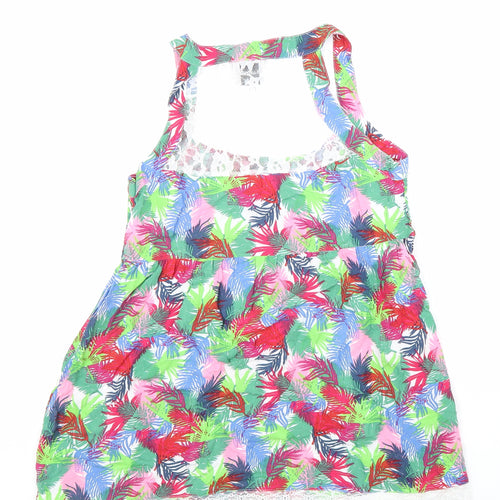 b.young Womens Multicoloured Geometric Viscose Basic Tank Size 10 Round Neck - Leaf Print