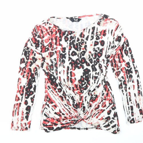 K&D London Womens Beige Animal Print Viscose Basic T-Shirt Size 8 Boat Neck - Leopard Print