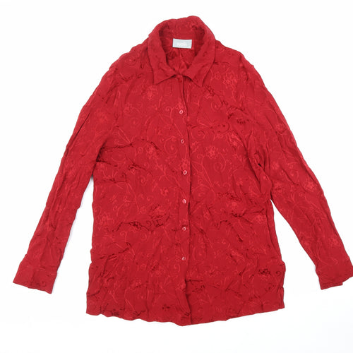 Wallis Womens Red Floral Viscose Basic Button-Up Size 14 Collared