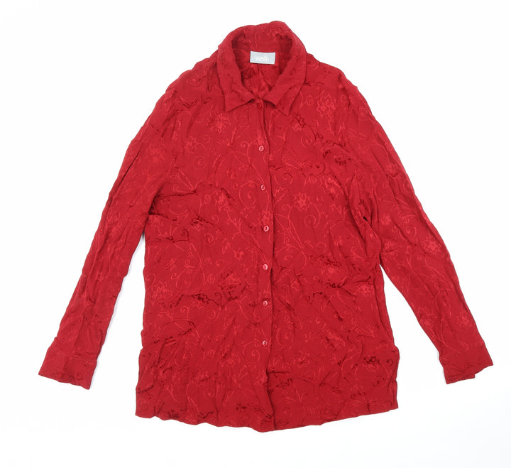 Wallis Womens Red Floral Viscose Basic Button-Up Size 14 Collared