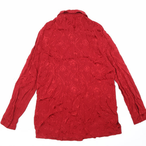 Wallis Womens Red Floral Viscose Basic Button-Up Size 14 Collared