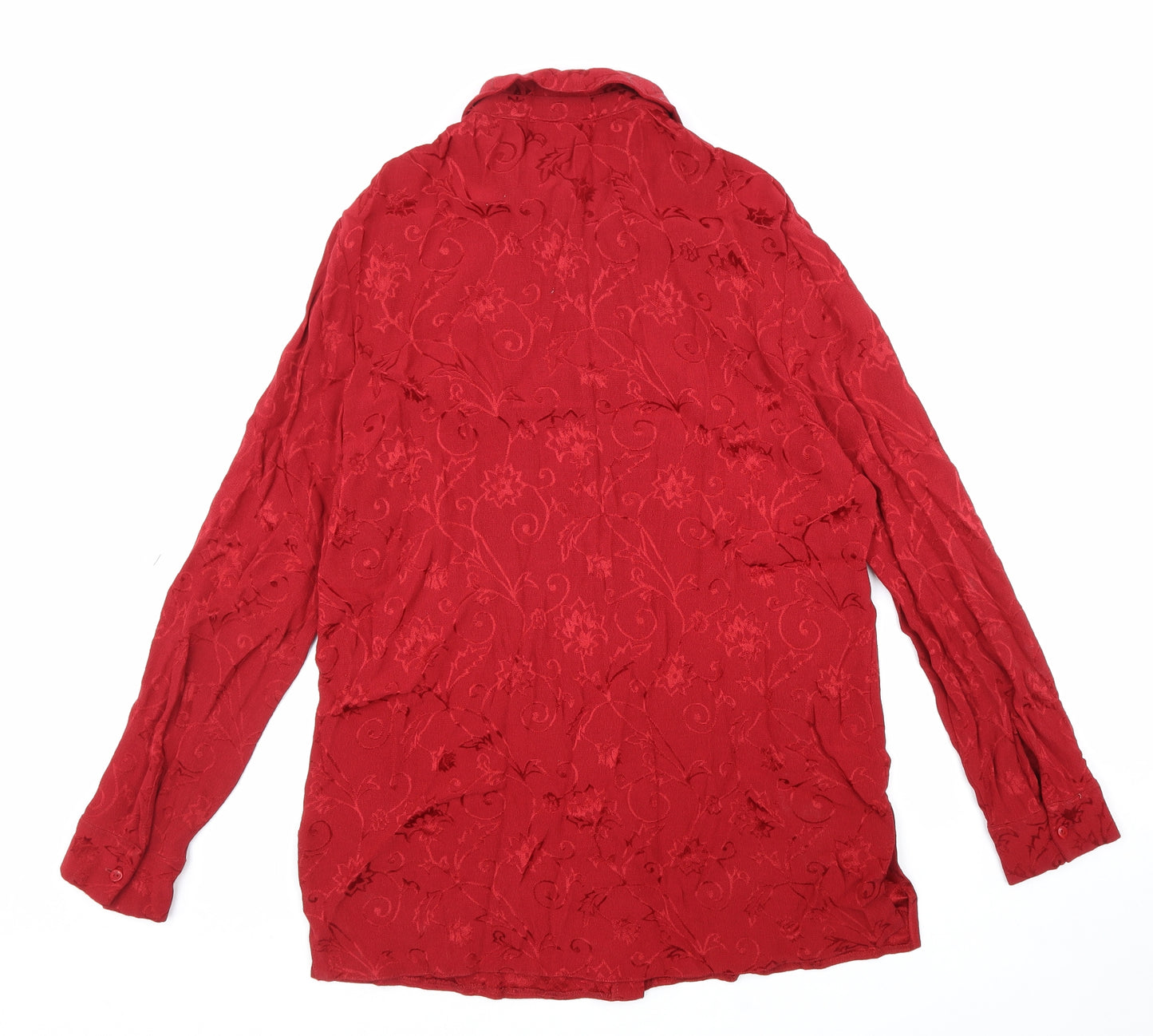 Wallis Womens Red Floral Viscose Basic Button-Up Size 14 Collared