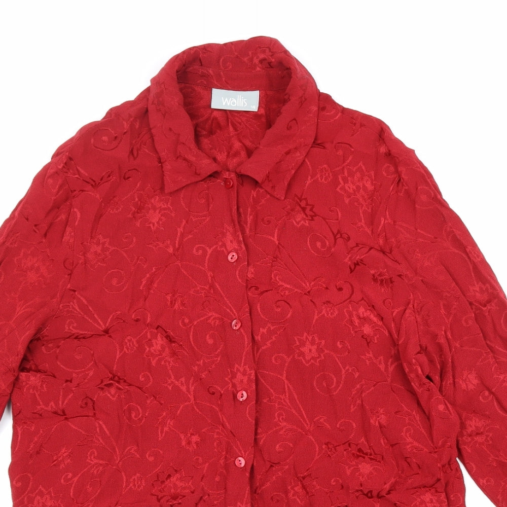 Wallis Womens Red Floral Viscose Basic Button-Up Size 14 Collared