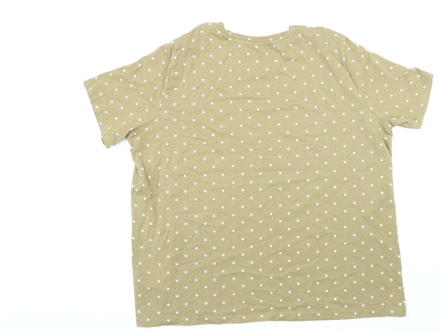 Marks and Spencer Womens Green Polka Dot 100% Cotton Basic T-Shirt Size 18 Round Neck