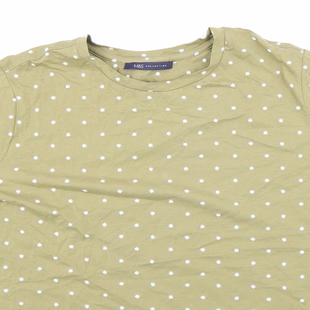 Marks and Spencer Womens Green Polka Dot 100% Cotton Basic T-Shirt Size 18 Round Neck