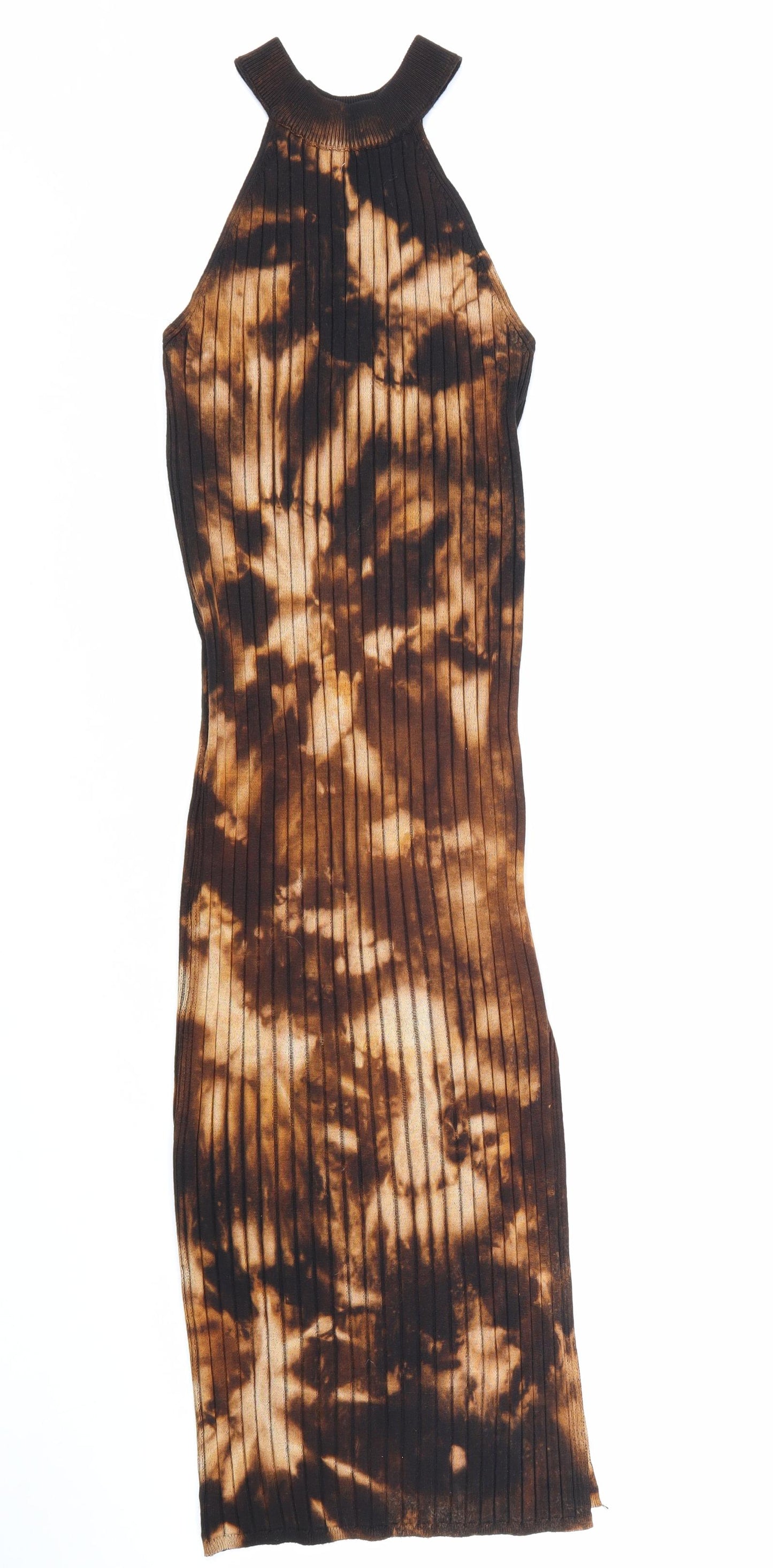QED London Womens Orange Tie Dye Viscose Bodycon Size S Halter Pullover