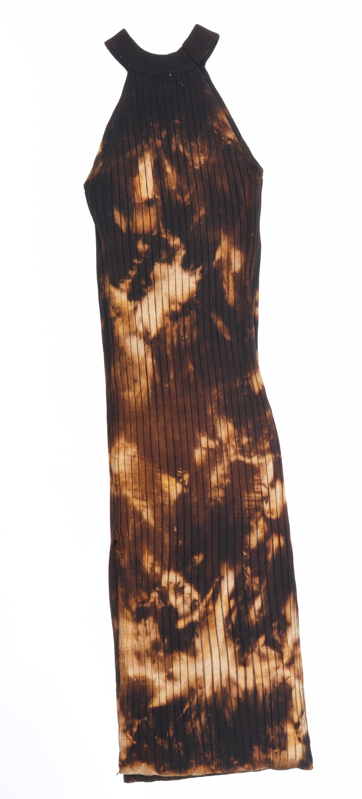 QED London Womens Orange Tie Dye Viscose Bodycon Size S Halter Pullover