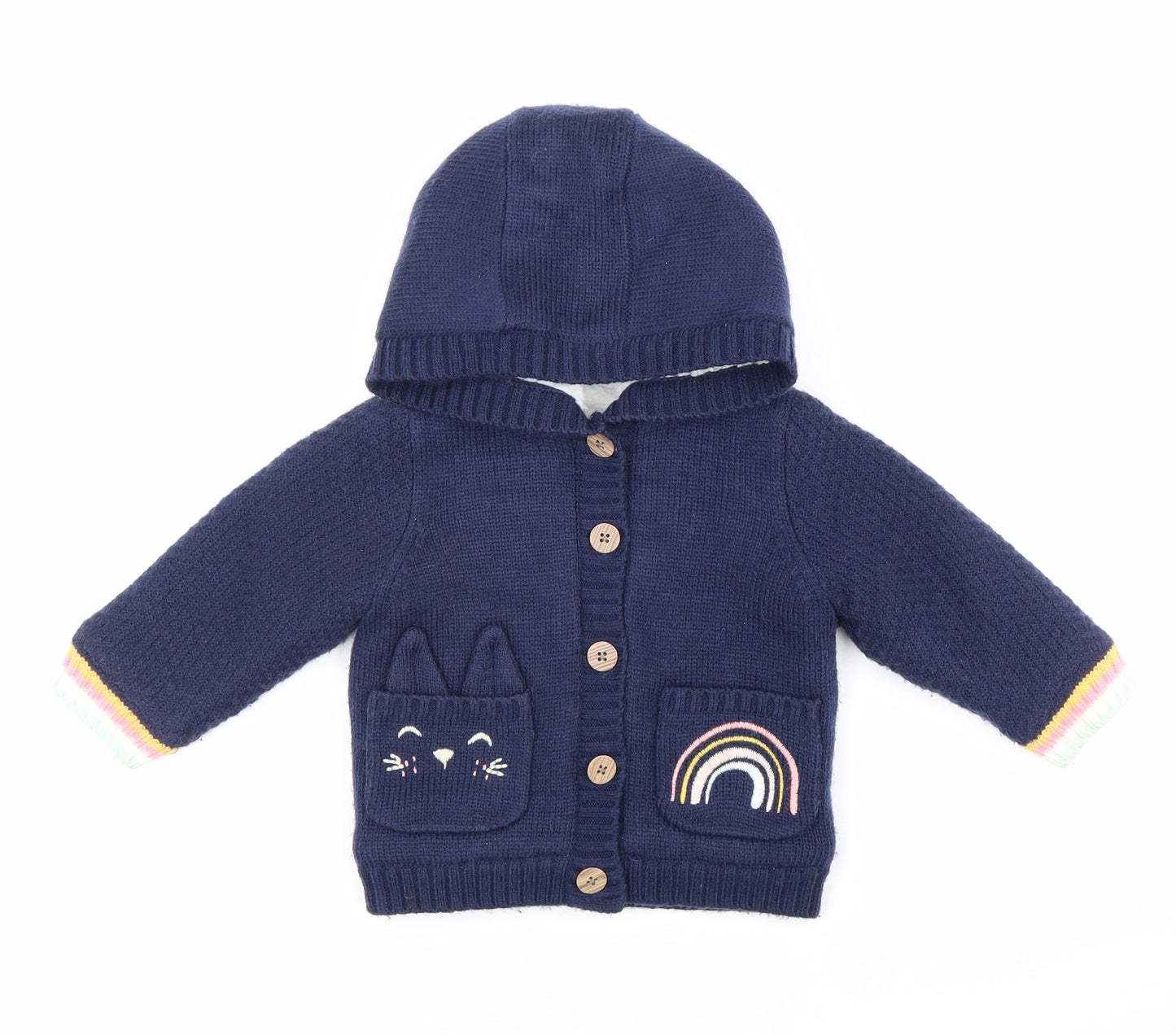 Nutmeg Girls Blue Acrylic Cardigan Jumper Size 18-24 Months Button - Rabbit